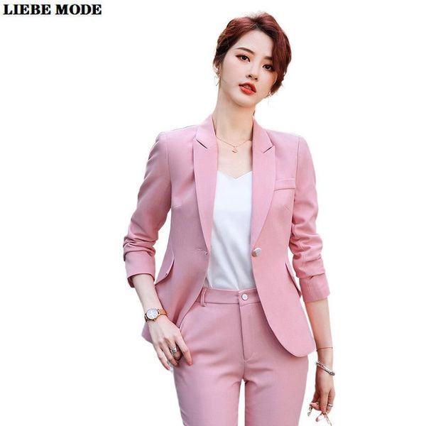 

women's two piece pants business casual outfits women formal suit ladies office wear jacket and pencil spring winter blazer set, White