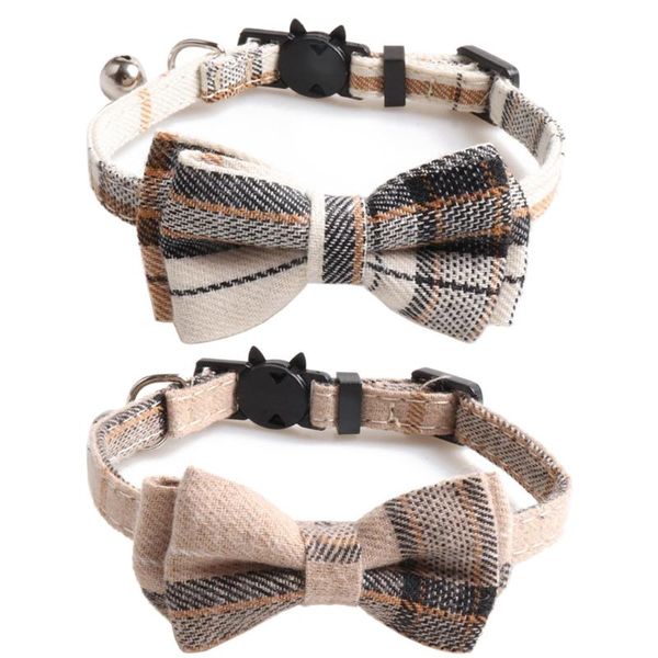

cat collars & leads bowtie collar breakaway with bell classic plaid adjustable safety kitten for pet and puppies from 7.8~10.2 inch
