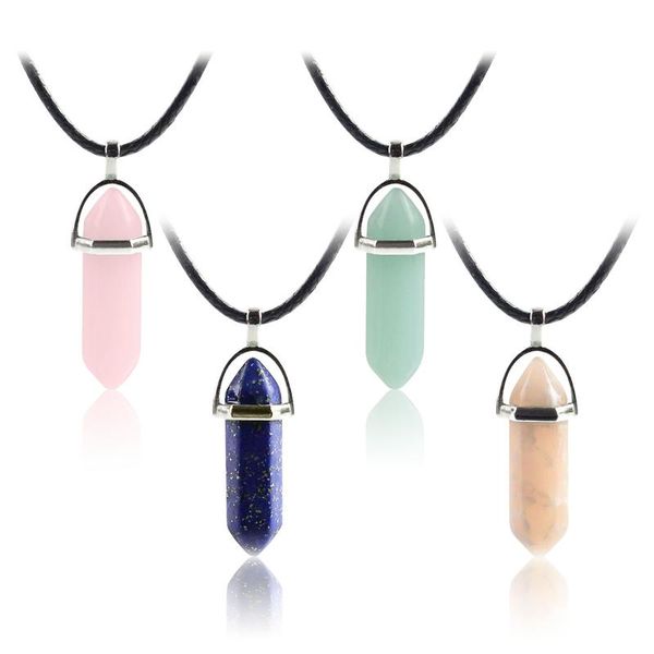 

pendant necklaces natural stone long antique silver-color hexagon column lava bead sweater chain for women men jewelry 2021