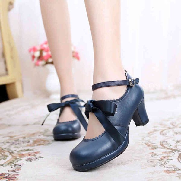 

dress shoes carollabelly sweet princess party soft leather women pumps cosplay buckle straps round toe platform lolita n1ao, Black