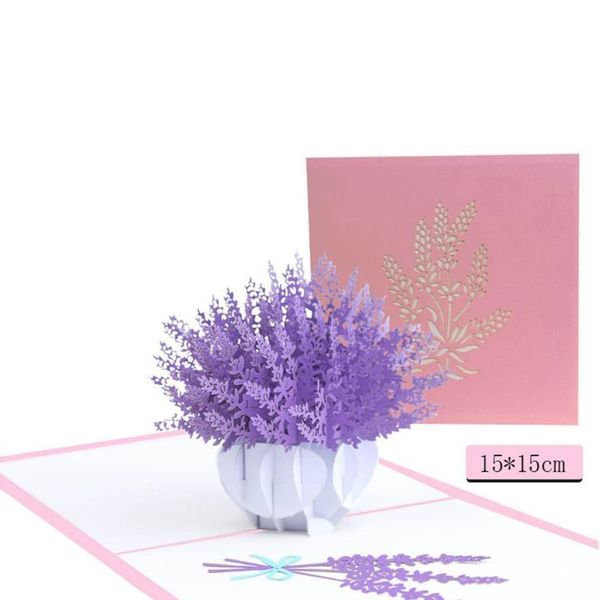 

greeting cards 2021 3d up lavender card for birthday father's day wedding party anniversary with envelope