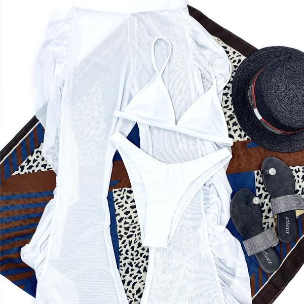 

women's swimwear personality ruffle pants three-piece swimsuit summer 2021 fashion split ladies bikini beach, White;black