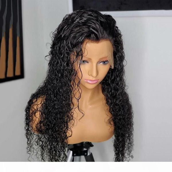 

bib 13x4 bouncy deep curly wig 130% lace front human hair wigs long hair brazilian remy wig for women natural black, Black;brown