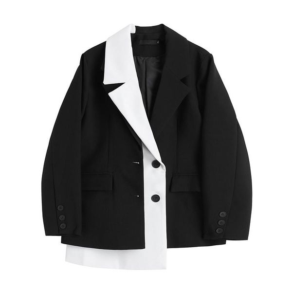 

women's suits & blazers [liscn] summer korea chic casual overcoats fashion black and white irregular contrast color loose suit women bl, White;black