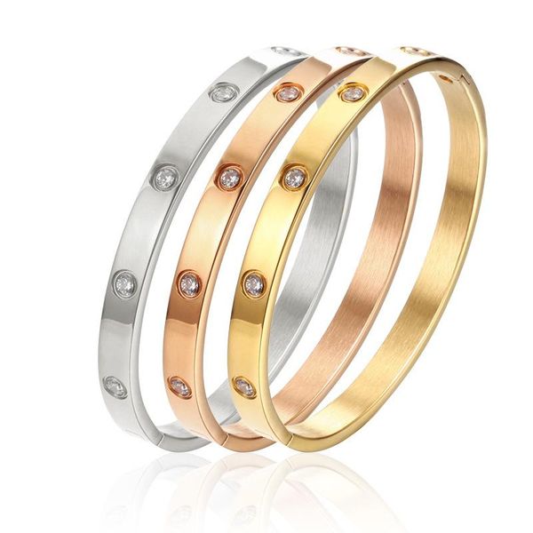 

ten zircon cz stainless steel clasp three color bangle, Black