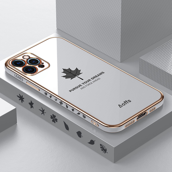 

lx brand luxury cute maple leaf gold plating case for iphone 11 12 pro max 12 mini x xs xr 6 6s 7 8 plus se square silicone cover