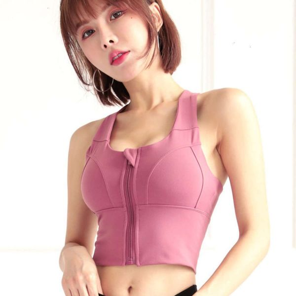 

sports underwear women's front zipper shockproof gathered large bra bra back shaped vest tanks camis, White