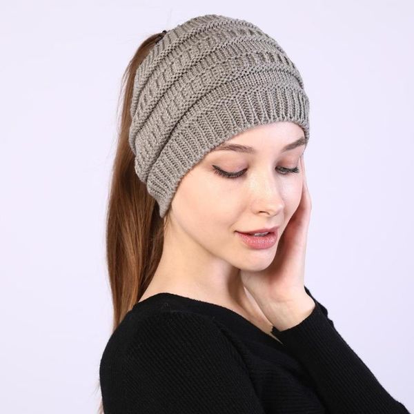 

beanies fall winter ponytail beanie women stretch knit crochet hat warm lady