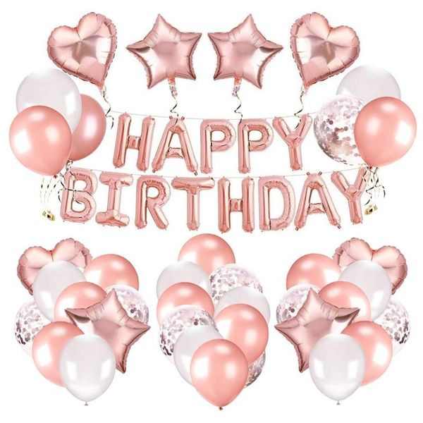 

party decoration rose gold birthday decorations including happy banner confetti balloons foil balloon ribbon