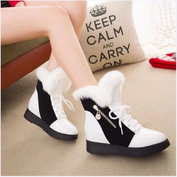 

boots 2021 women ankle chunky winter shoes platform zipper snow, Black