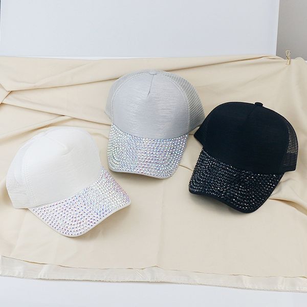 

baseball spring and summer women's full brim diamond duck tongue solid color mesh cap, Blue;gray