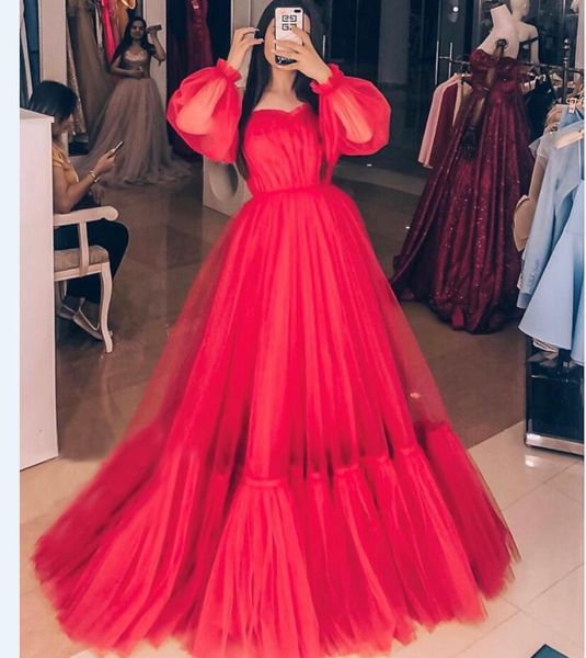 Elegante vestidos de noite vermelhos 2022 com mangas longas mangas a linha labourjoisie Dubai Médio Oriente formal vestido de baile de festa
