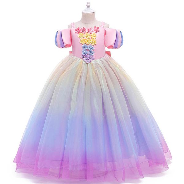 

girls dresses children dress long princess birthday kids clothes party evening gown wedding pettiskirt flower b9029, Red;yellow