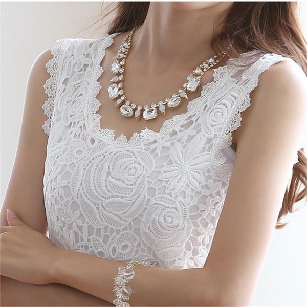 

elegant women lace blouse shirts sleeveless white female clothing ladies blusas casual blouse black plus size shirt