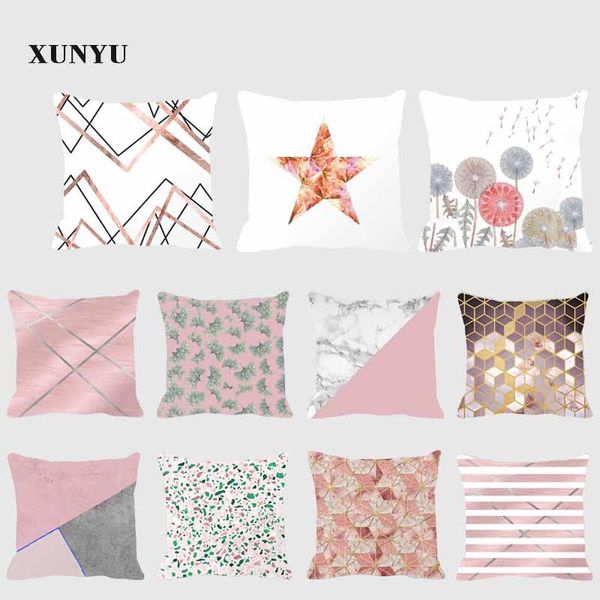 

xunyu 45x45cm pink nordic style geometric pattern cushion cover sofa throw pillow cover home decoration pillow 028