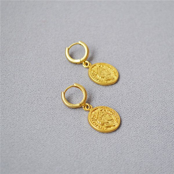 

minimalism brass huggie earrings with coin charm gold plating american european fashion jewelry accessories, Golden;silver