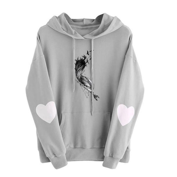 

women's hoodies & sweatshirts plus size autumn winter fashion womens long sleeve heart printed hoodie sweatshirt jumper soft hooded pul, Black