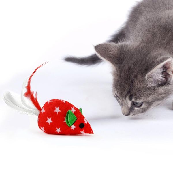 

cat toys catnip toy cute mouse interactive pet christmas red fake feather scratch