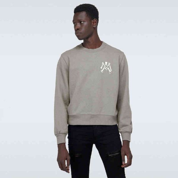 

american high street fashion brand classic a miri letter bone print round neck pullover loose sweater for men and women 5554, Black