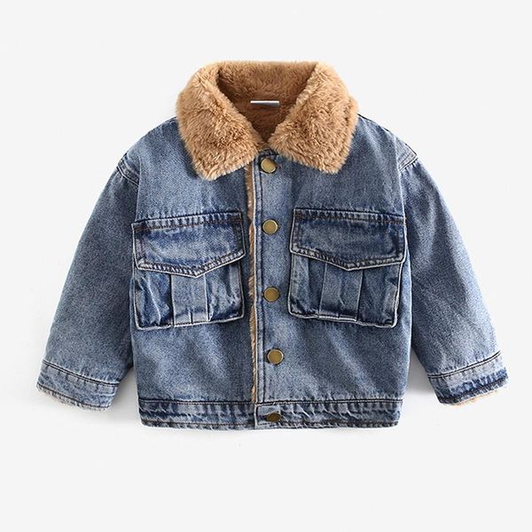 

jackets 2021 autumn winter boys denim jacket kids fashion coats children's wool single-breasted clothes outerwear tz857, Blue;gray