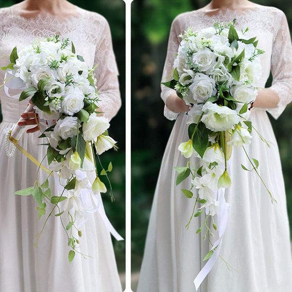

wedding flowers women white bridal bouquets artificial rose holder 2021
