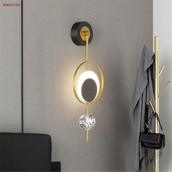 

wall lamps nordic minimalism gold oval crystal long tube led lamp living room background decoration corridor stairs art light fixtures