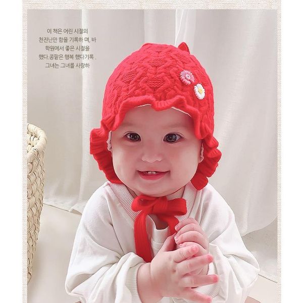 

children's baby hat autumn and winter new ear protection tie rope daisy wool hat garib warm knitted hat baby boy jllmig, Yellow