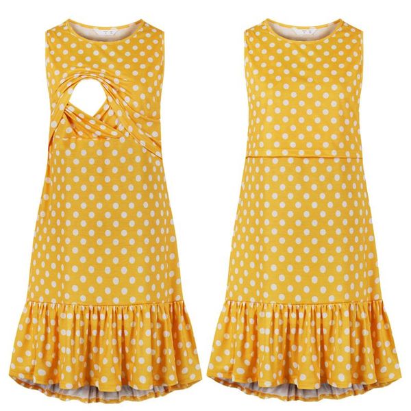 

maternity dresses pregnant women clothes breastfeeding ruffle wave point sleeveless dress pregnancy clothing, White