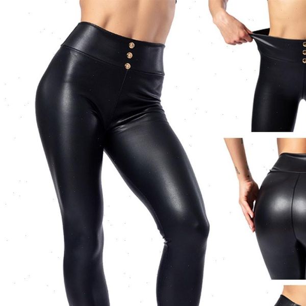 

40 leggings women butto plus size leggins leather wet look shiny leggin disco high waist trouser pants, Black