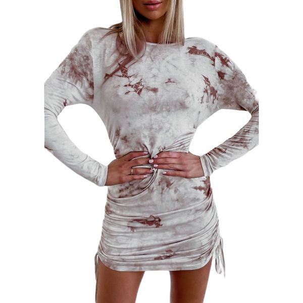 

sexyy dress womens casual long-sleeved dress fashion printed drawstring bandage skinny short dress ladies autumn casual, Red;black
