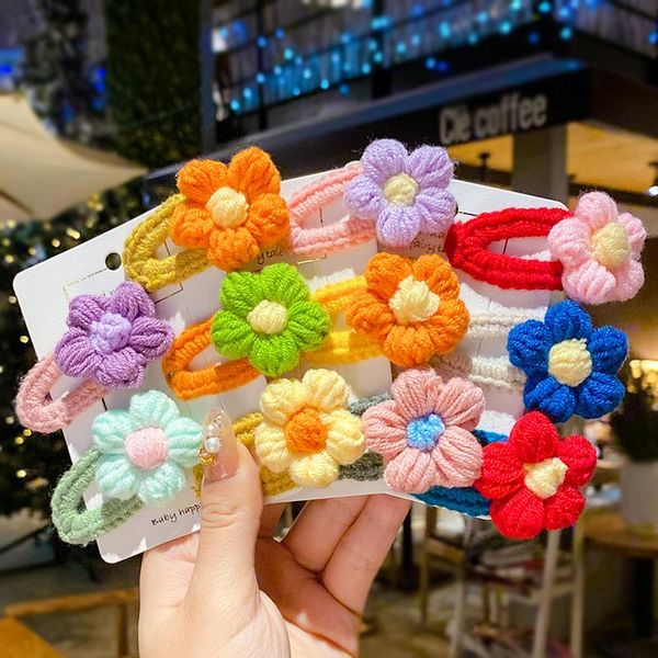 

autumn and winter children cute hollow knitting flower ornament hair clips girls sweet barrettes hairpins kids hair accessories, Slivery;white
