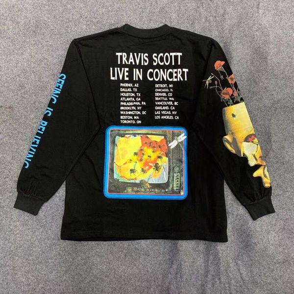 

men's hoodies & sweatshirts long-sleeve male and female t-shirt, 20ss, travis scott, cactus, jack see is believing, shirt, male, f, Black