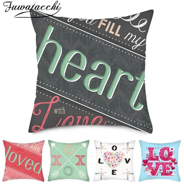 

pillow case fuwatacchi in the name of love heart cushion covers letter cases cotton for bedroom and car decorative