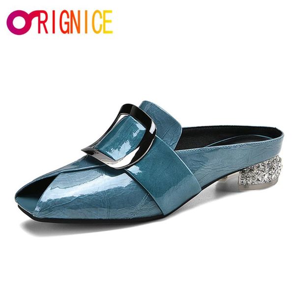 

sandals orignice plus size 34-43 genuine leather metal decoration women thick heels open toe working casual est shoes, Black