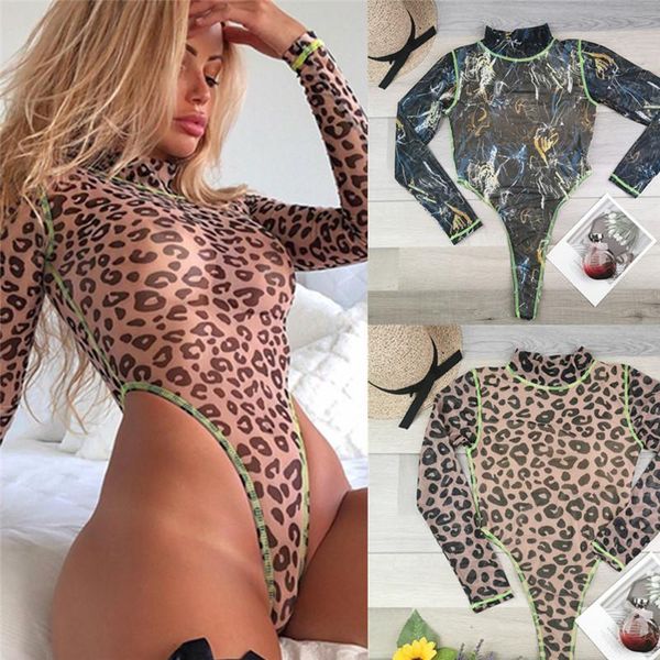 

2021 new bikini european and american one-piece swimsuit net gauze leopard long swimsuit women's one-piece swim