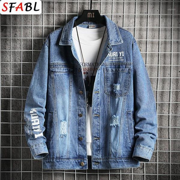 

cool trendy denim jacket men autumn fashion mens jean jackets spring casual coat outwear hip hop male cowboy 2021 men's, Black;brown