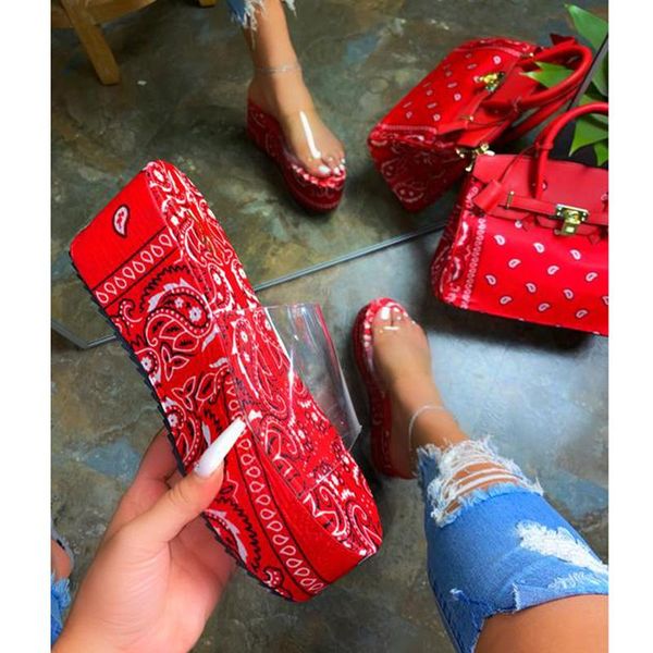 

slippers spring summer women platform shoes bandana thick bottom pvc transparent slip-on beach outdoor fashion ladies shoe, Black