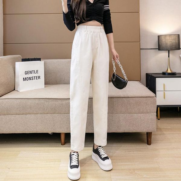 

women's pants & capris jeans spring and autumn 2021 small high waist loose wide leg vertical feeling long fashion, Black;white