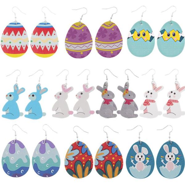 Orecchini in pelle PU di Pasqua del fumetto Charm Charm carino Egg Bunny Earring per la donna Girl Party regalo gioielli