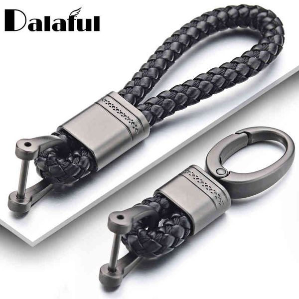 

leather rope chain for car hand woven horseshoe buckle rings couple auto detachable metal luxury key chains k395, Slivery;golden