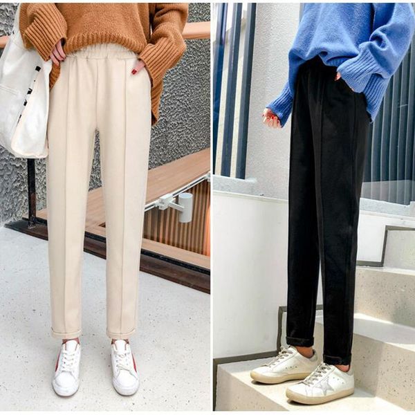 

2021 new women of wool, corduroy pants, 2021-autumn casual winter, women's drop pencils, pants hare upper-waisted black capri-pants. 9a, Black;white