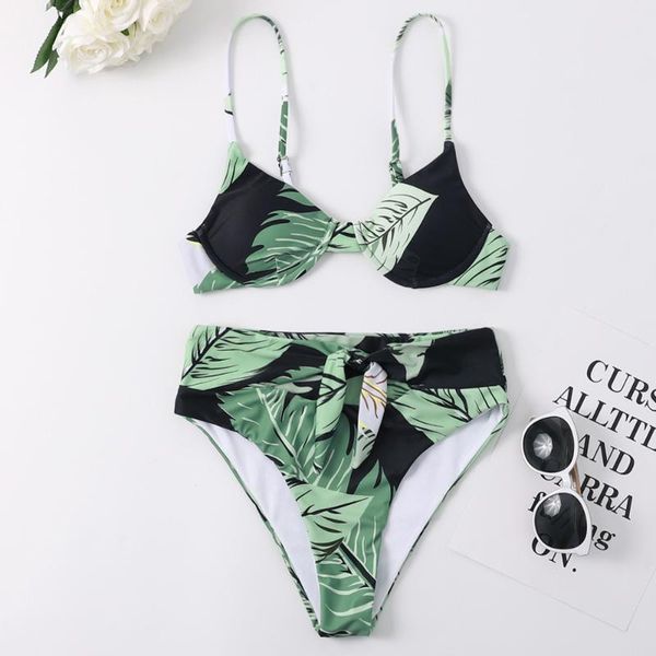 

bikinis set 2021 high waist bikini swimsuit women swimwear female adjustable strap bathing suit leaf print beach swim wear
