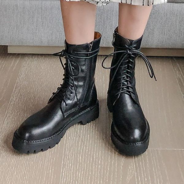 

boots woman 2021 england increase genuine leather knight short will code, Black