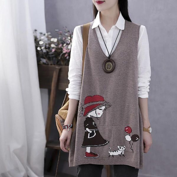 

women's vests sweater vest women jacquard knitted sleeveless jumpers womens sweet loose chic v neck sweaters retro winter vintage x43, Black;white