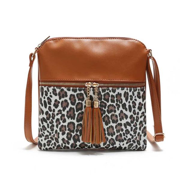 

cross body leopard print fringe bag single shoulder messenger double tassel pendant