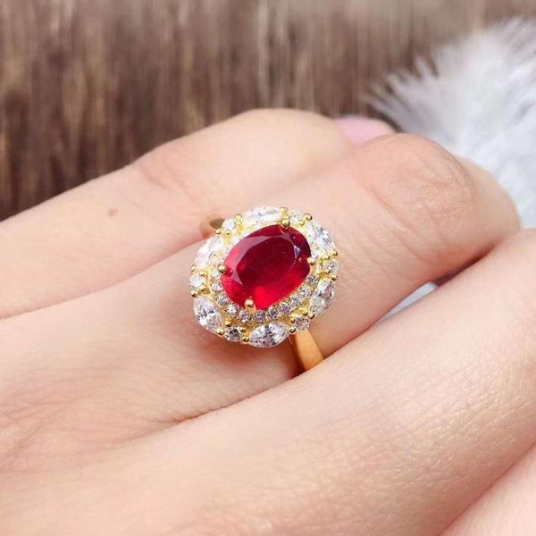 

cluster rings myanmar 925 silve natural ruby gemstone ring fine jewelry, Golden;silver