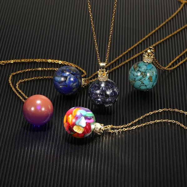 

pendant necklaces korea fashion nature stone stars glitter glass ball crown charms diy stainless steel necklace jewelry making findings, Silver