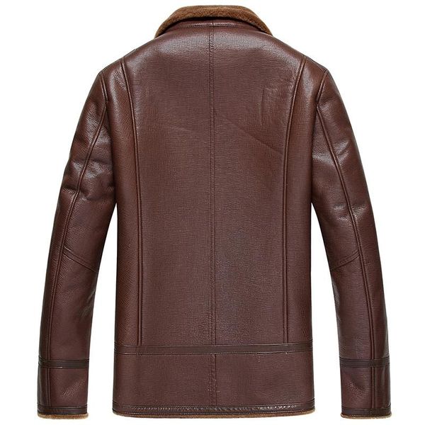 

men's leather & faux natural wool genuine fur coats winter jacket real sheepskin coat for men plus size chaqueta hombre my2226, Black