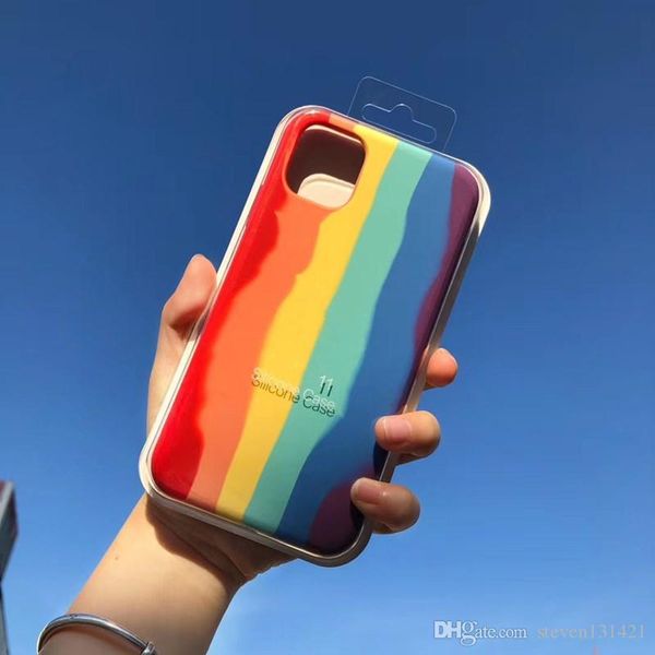 

official rainbow gradient phone case for iphone 11 pro max xs max xr silicone liquid cover for iphone 7 8 6s 6 plus se 2020