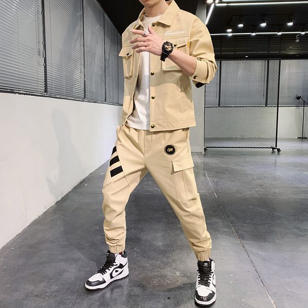 

men's tracksuits conjunto de roupa esportiva masculina, jaqueta e calÃ§a trabalho hip hop, 2 peÃ§as, beisebol, solto, algodÃ£o, agasalho c, Gray